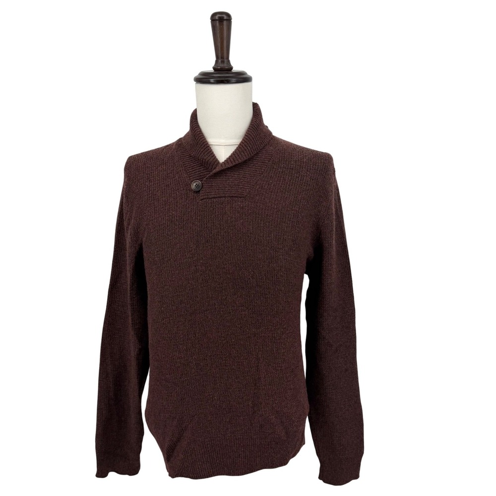 Joseph Abboud Sweater Mens XL Brown Wool Blend Shawl Collar Marled Pullover Cozy